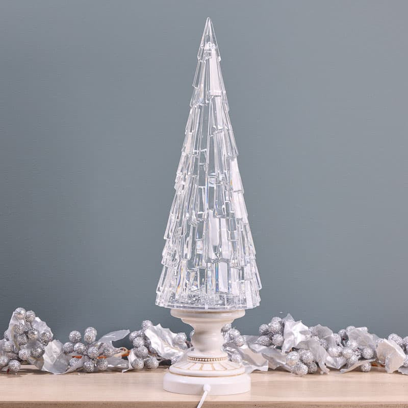 Cracker Barrel Acrylic Tree White Base Glitter Globe