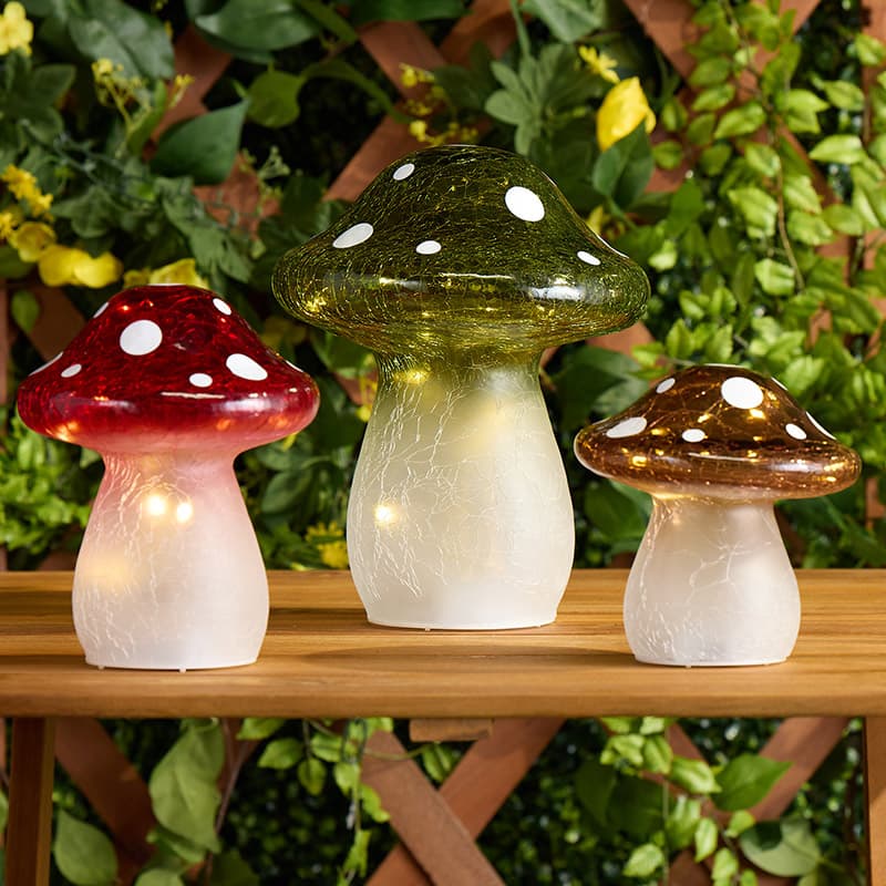 Cracker Barrel LED Cracked Glass Mushroom - Green