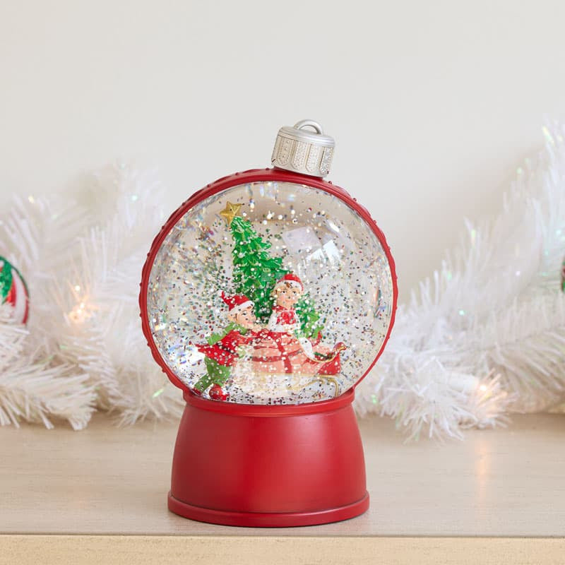 Cracker Barrel Elf Sleigh Glitter Globe