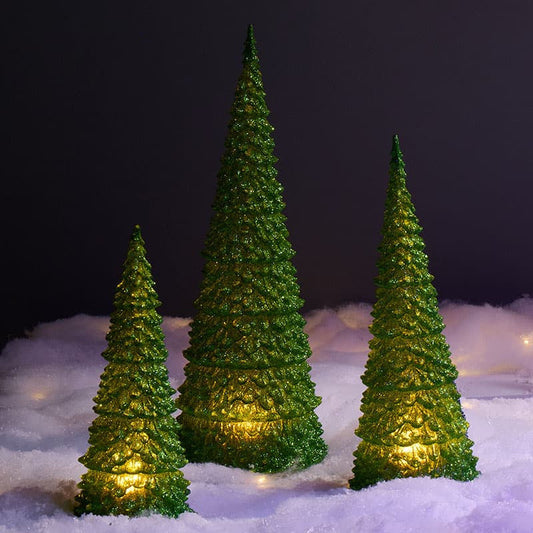 Cracker Barrel Set of 3 LED Green Trees