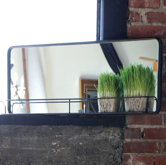 Cracker Barrel Metal Framed Wall Mirror with Shelf - Black