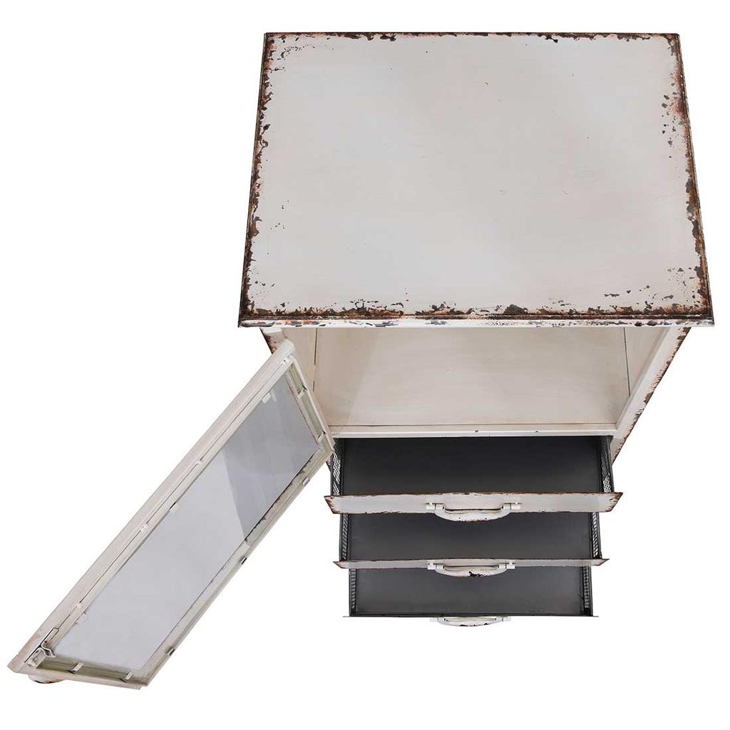 Cracker Barrel Metal Cabinet with 3 Drawers - Distressed White