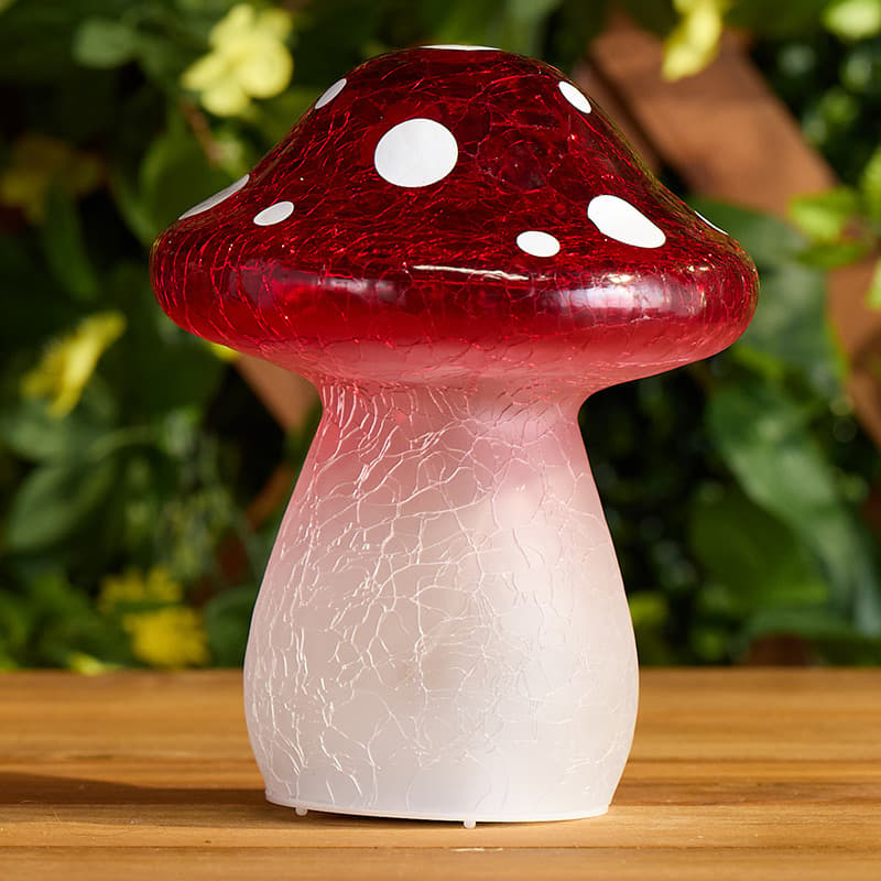 Cracker Barrel LED Cracked Glass Mushroom - Red