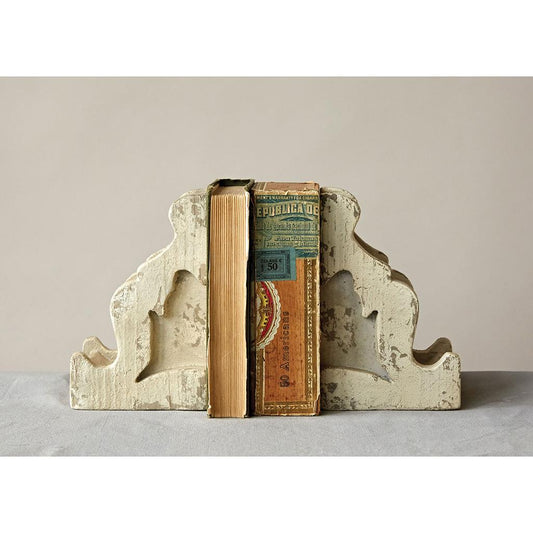 Cracker Barrel Magnesia Corbel Bookends - Distressed White