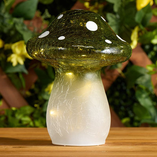 Cracker Barrel LED Cracked Glass Mushroom - Green