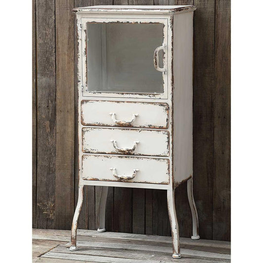 Cracker Barrel Metal Cabinet with 3 Drawers - Distressed White