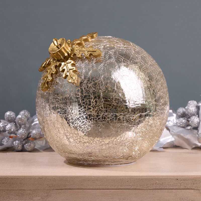 Cracker Barrel Large LED Silver Glass Ornament Decor