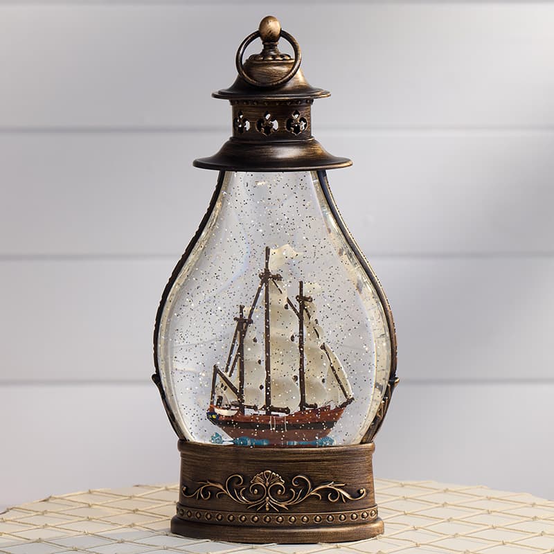 Cracker Barrel LED Ship Glitter Globe in Lantern