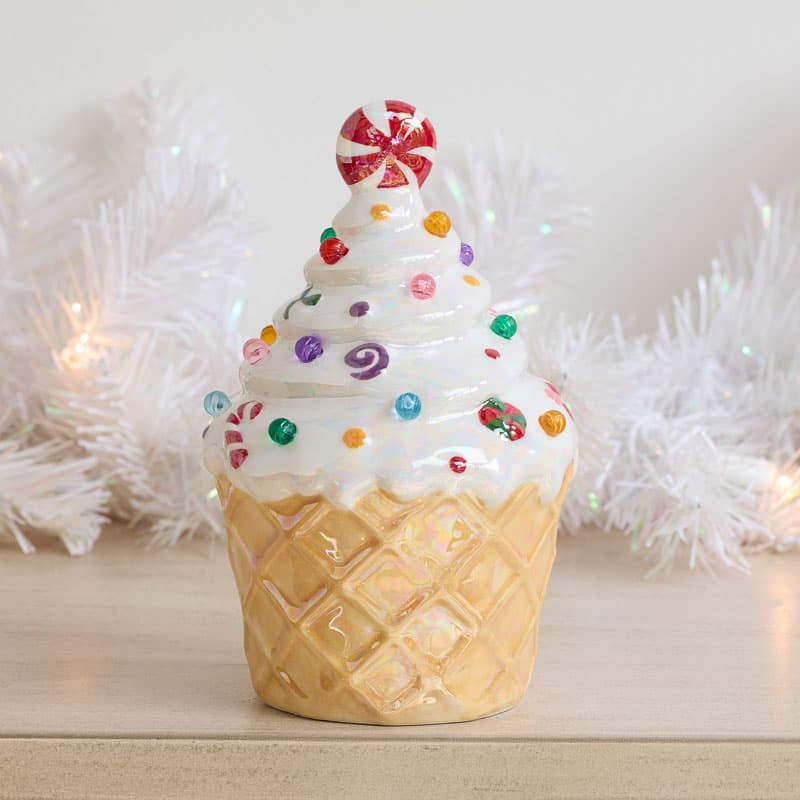 Cracker Barrel Light Up Ceramic Ice Cream Cupcake