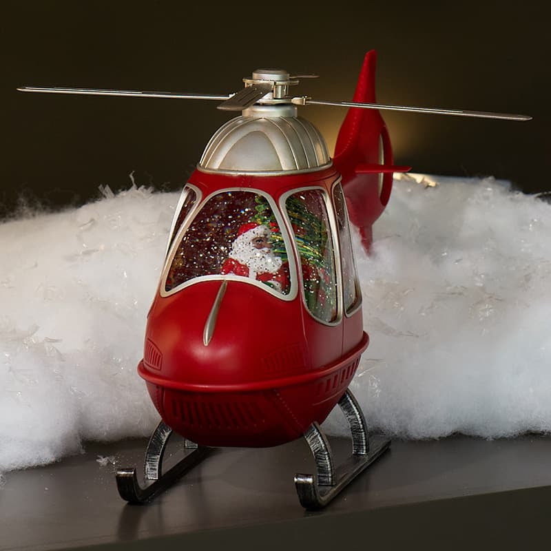 Cracker Barrel African American Santa's Helicopter Glitter Globe