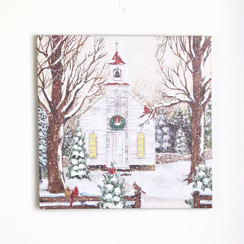 Cracker Barrel Lighted Church Scene Canvas