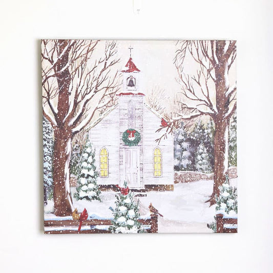 Cracker Barrel Lighted Church Scene Canvas