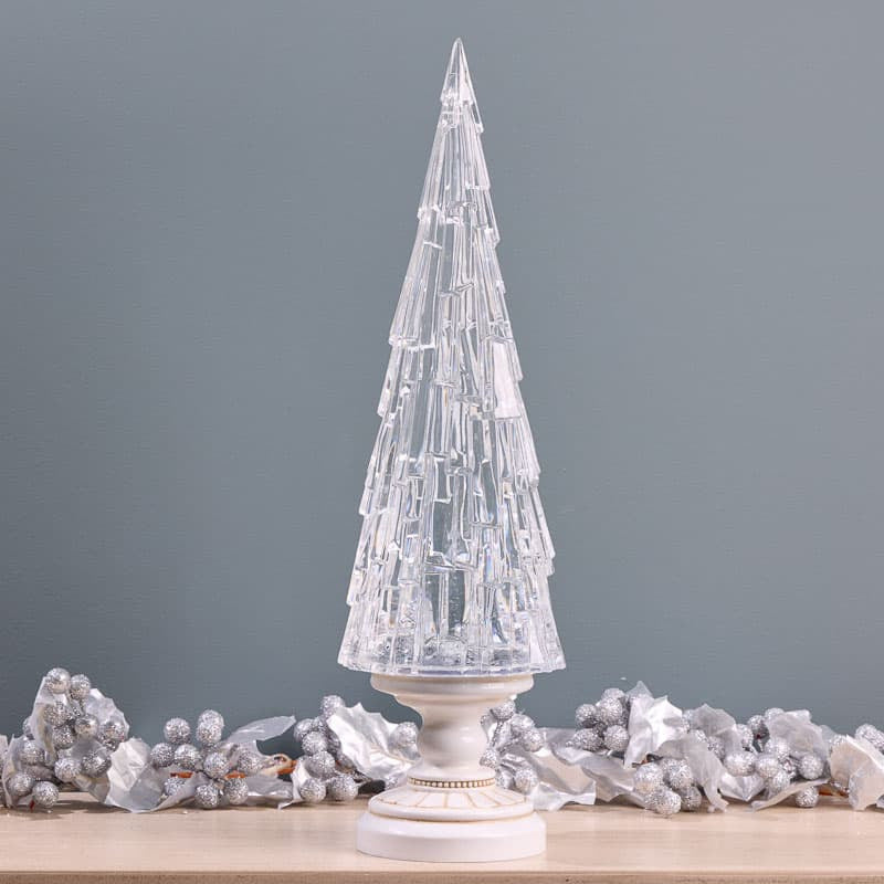 Cracker Barrel Acrylic Tree White Base Glitter Globe