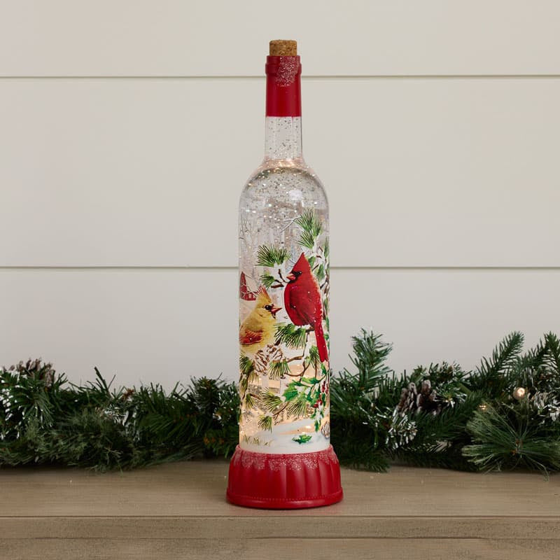 Cracker Barrel Cardinal Bottle Glitter Globe