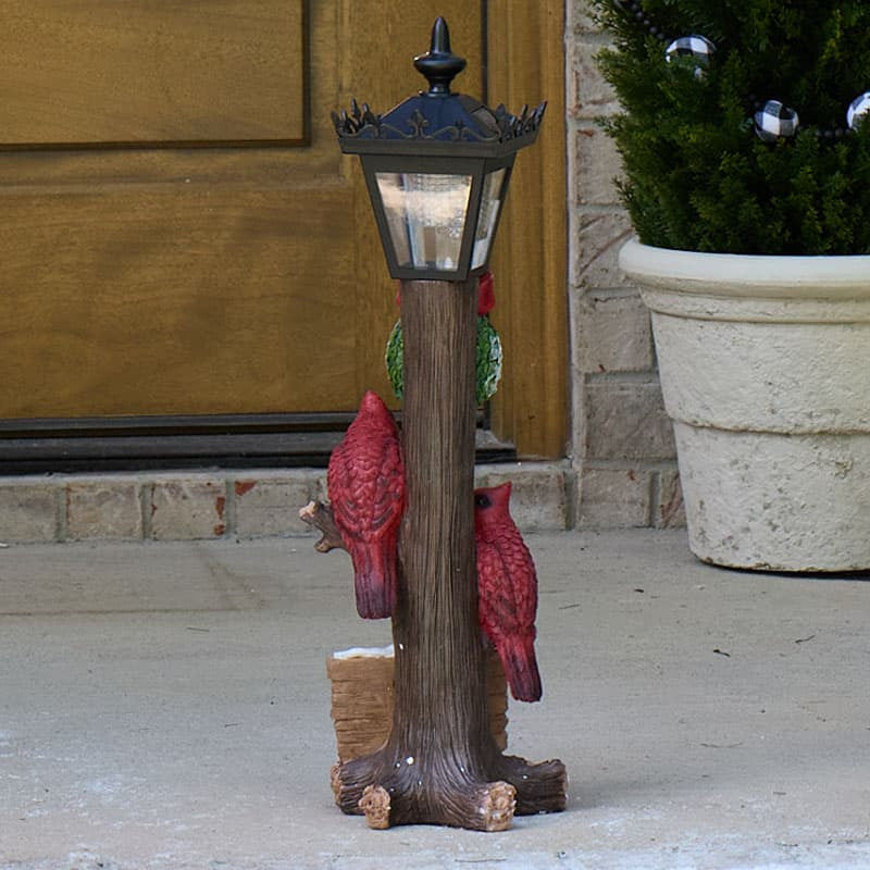 Cracker Barrel Solar Lamp Post Cardinals with Christmas Sign