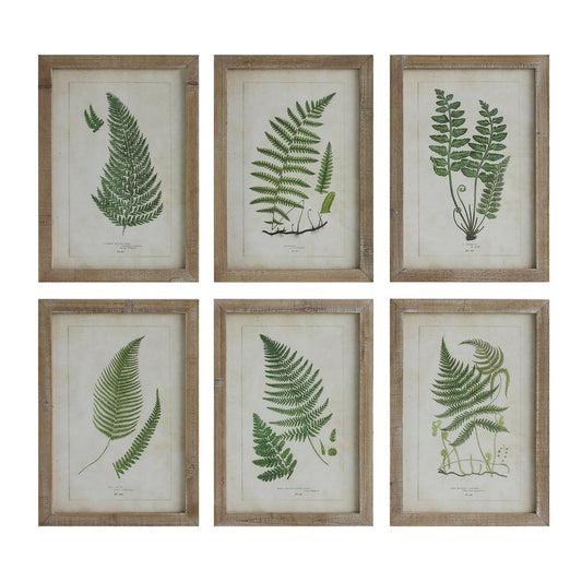 Cracker Barrel Fern Print Wood Wall Decor - Set of 6