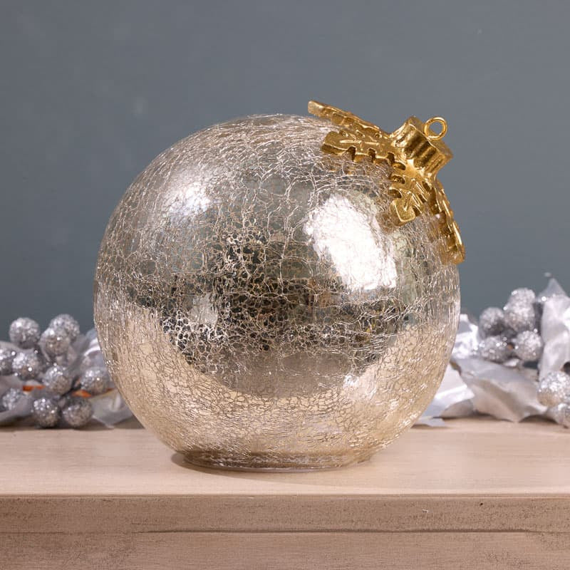 Cracker Barrel Large LED Silver Glass Ornament Decor