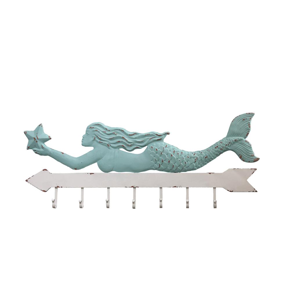 Cracker Barrel Metal Mermaid Wall Decor with 7 Hooks