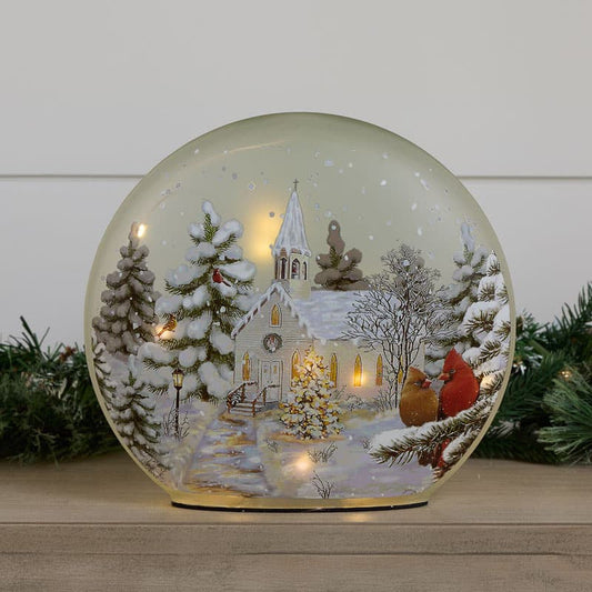 Cracker Barrel Lighted Church Scene Glass Decor