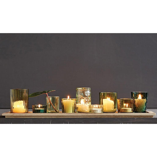 Cracker Barrel Glass Votive Holders in Wood Tray