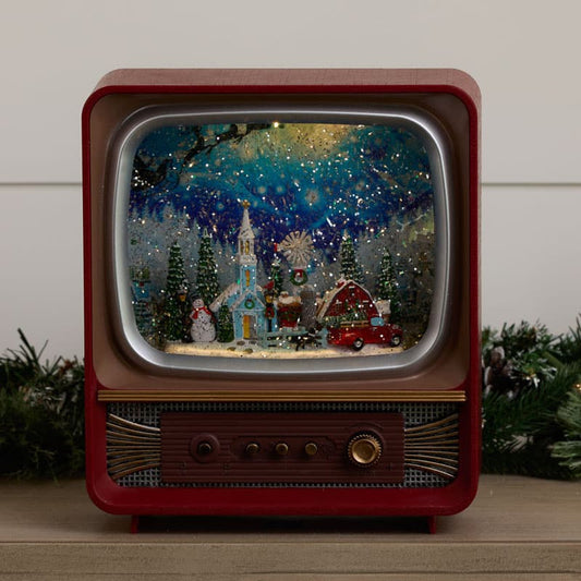 Cracker Barrel Christmas Village TV Glitter Globe