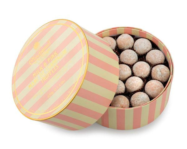 Charbonnel et Walker Pink and Milk Marc de Champagne Luxury Striped Truffle Gift Box