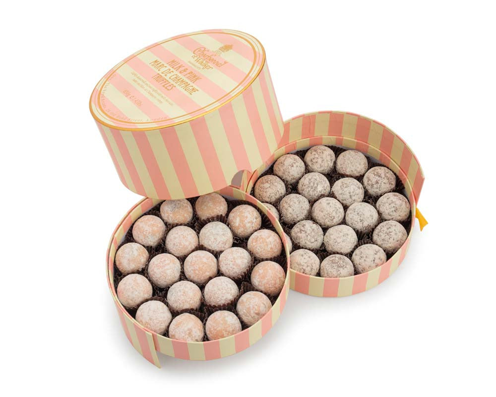 Charbonnel et Walker Pink and Milk Marc de Champagne Luxury Striped Truffle Gift Box