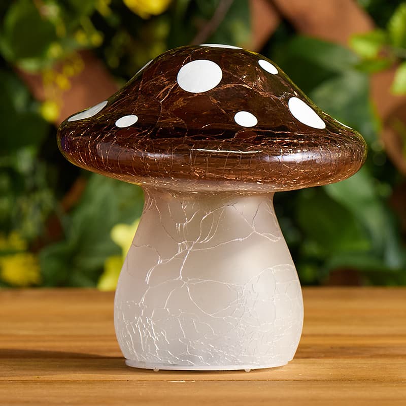 Cracker Barrel LED Cracked Glass Mushroom - Brown