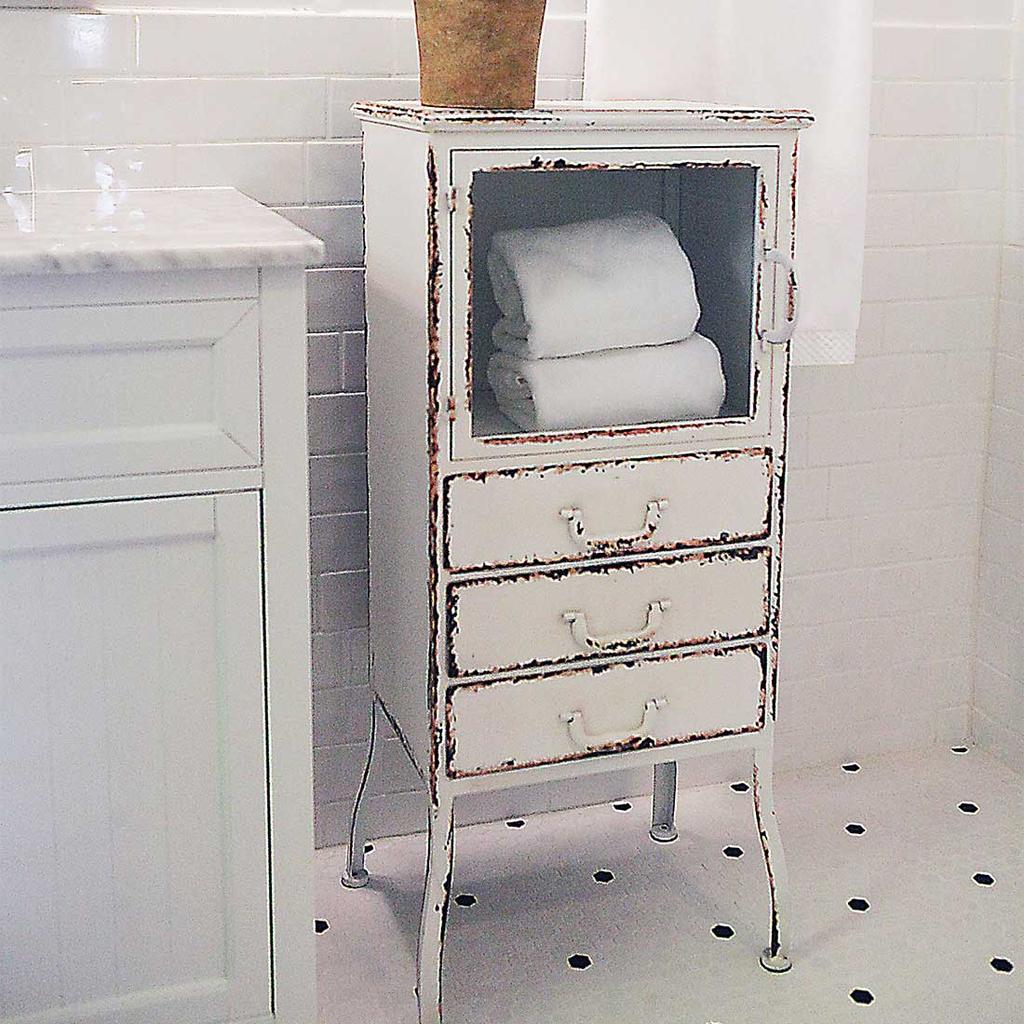 Cracker Barrel Metal Cabinet with 3 Drawers - Distressed White