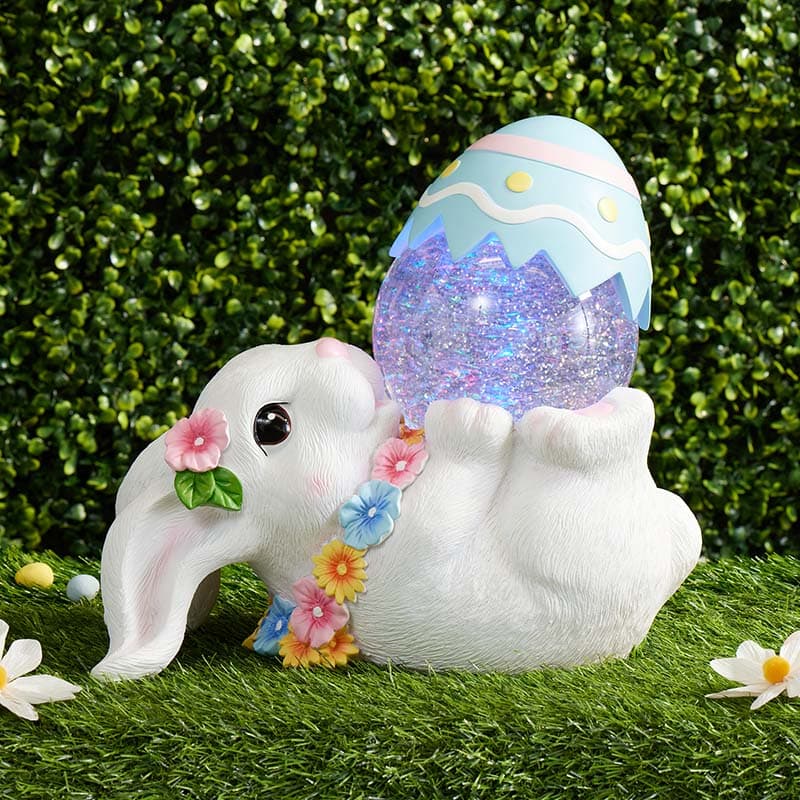 Cracker Barrel Bunny Holding Egg Glitter Globe