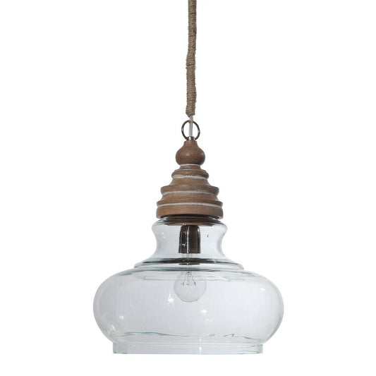 Cracker Barrel Glass and Mango Wood Ceiling Pendant Lamp