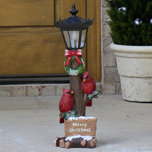 Cracker Barrel Solar Lamp Post Cardinals with Christmas Sign