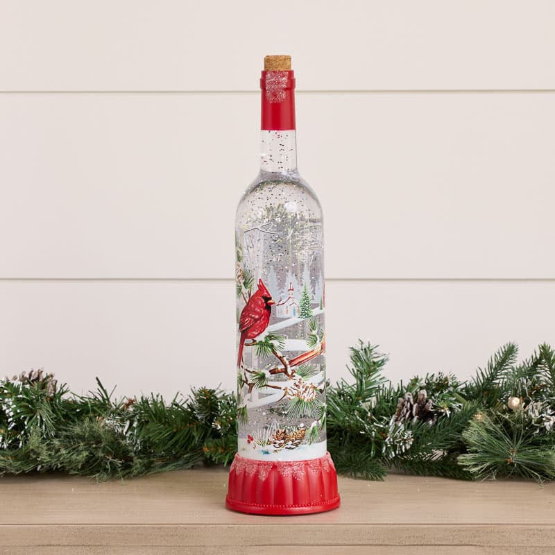 Cracker Barrel Cardinal Bottle Glitter Globe