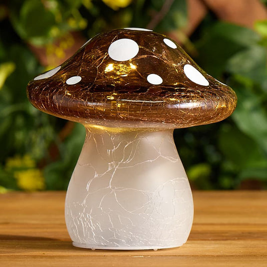 Cracker Barrel LED Cracked Glass Mushroom - Brown