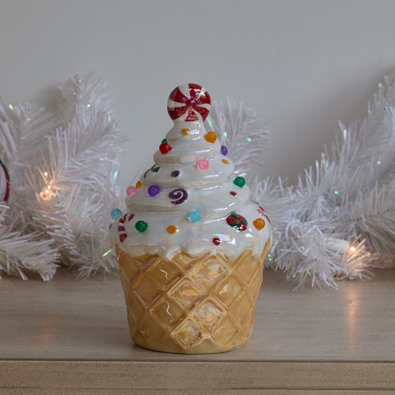 Cracker Barrel Light Up Ceramic Ice Cream Cupcake