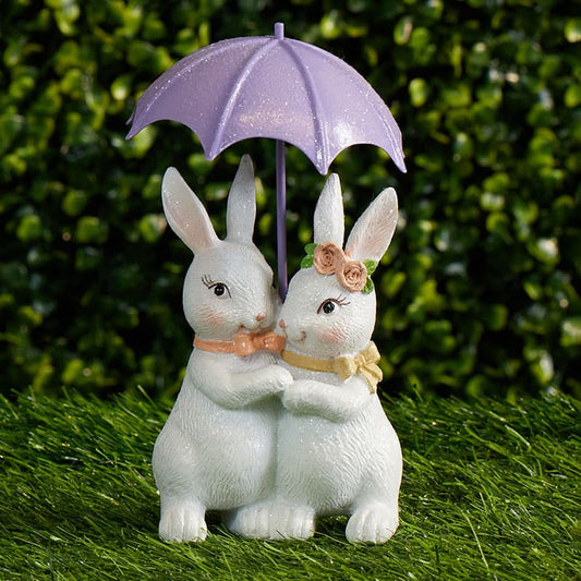 Cracker Barrel Bunny Couple with Umbrella Figurine