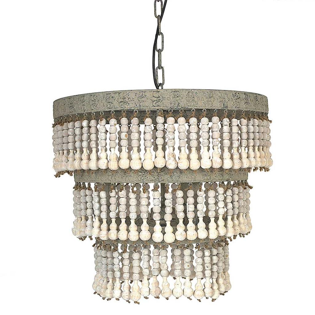 Cracker Barrel Round Metal and Wood Beaded Chandelier