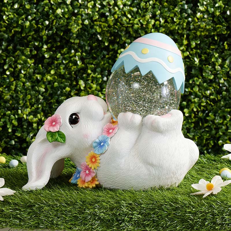 Cracker Barrel Bunny Holding Egg Glitter Globe