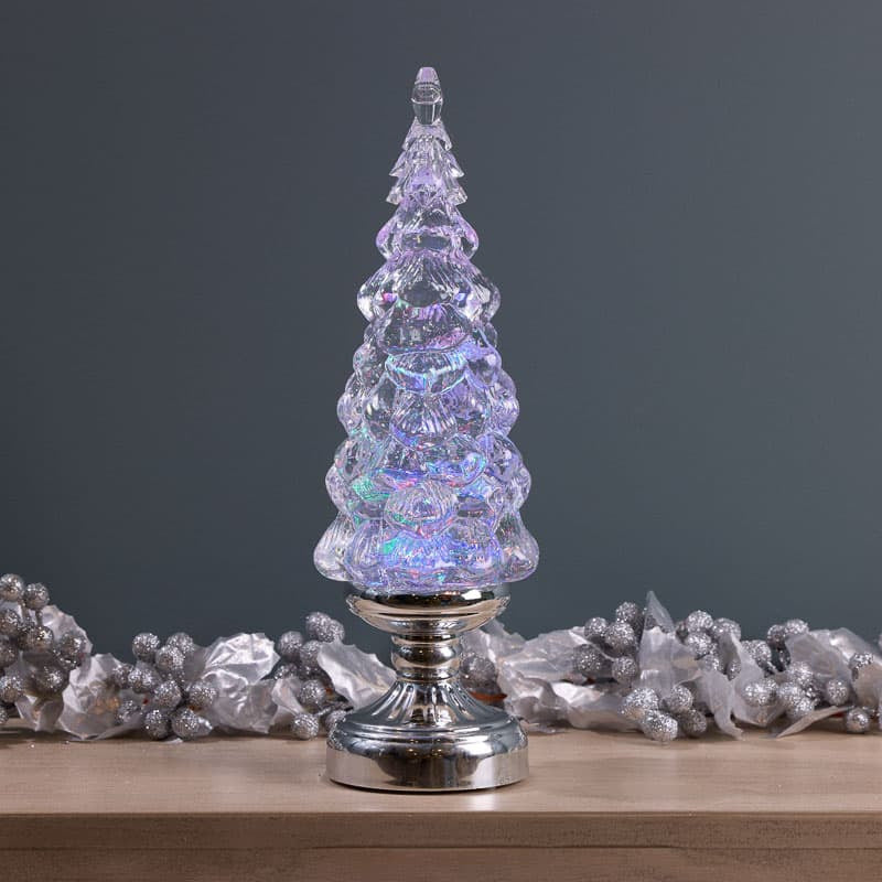 Cracker Barrel Silver Tree Glitter Globe