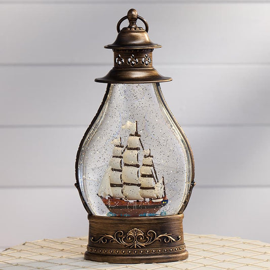 Cracker Barrel LED Ship Glitter Globe in Lantern