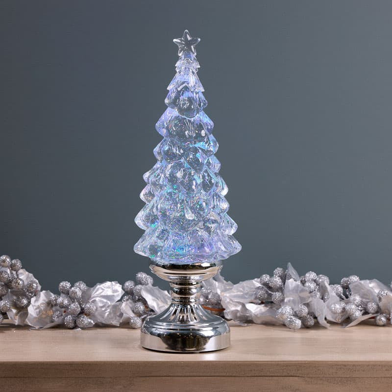 Cracker Barrel Silver Tree Glitter Globe