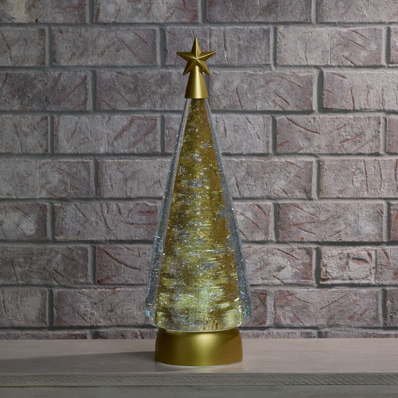 Cracker Barrel Gold Christmas Tree Glitter Globe