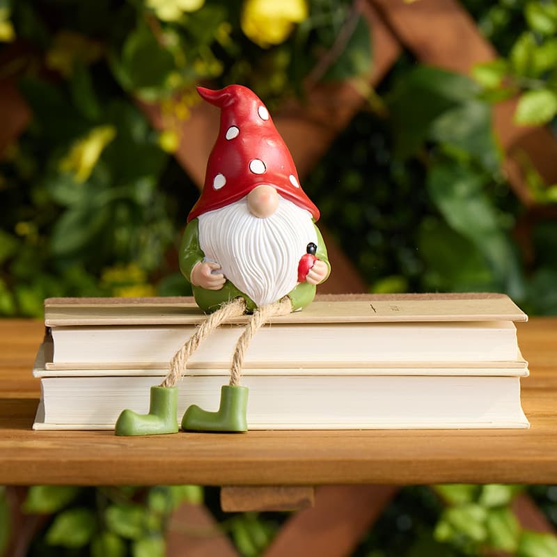 Cracker Barrel Gnome with Ladybug Shelf Sitter