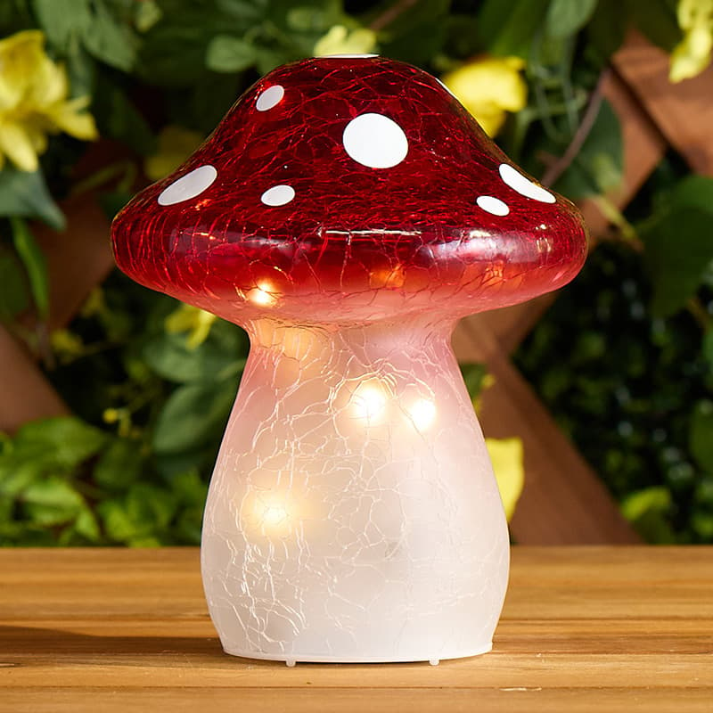 Cracker Barrel LED Cracked Glass Mushroom - Red