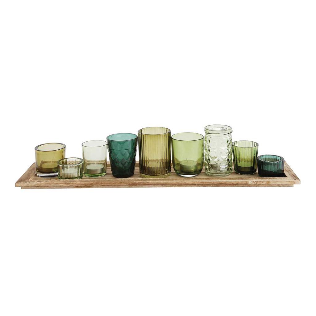 Cracker Barrel Glass Votive Holders in Wood Tray