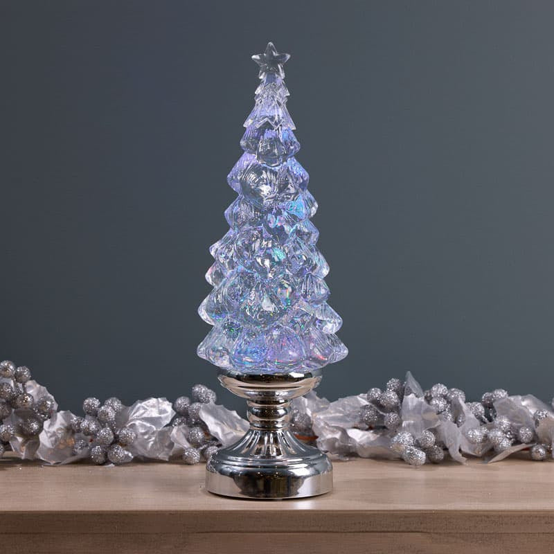 Cracker Barrel Silver Tree Glitter Globe