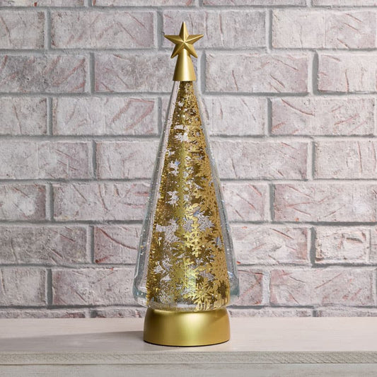 Cracker Barrel Gold Christmas Tree Glitter Globe