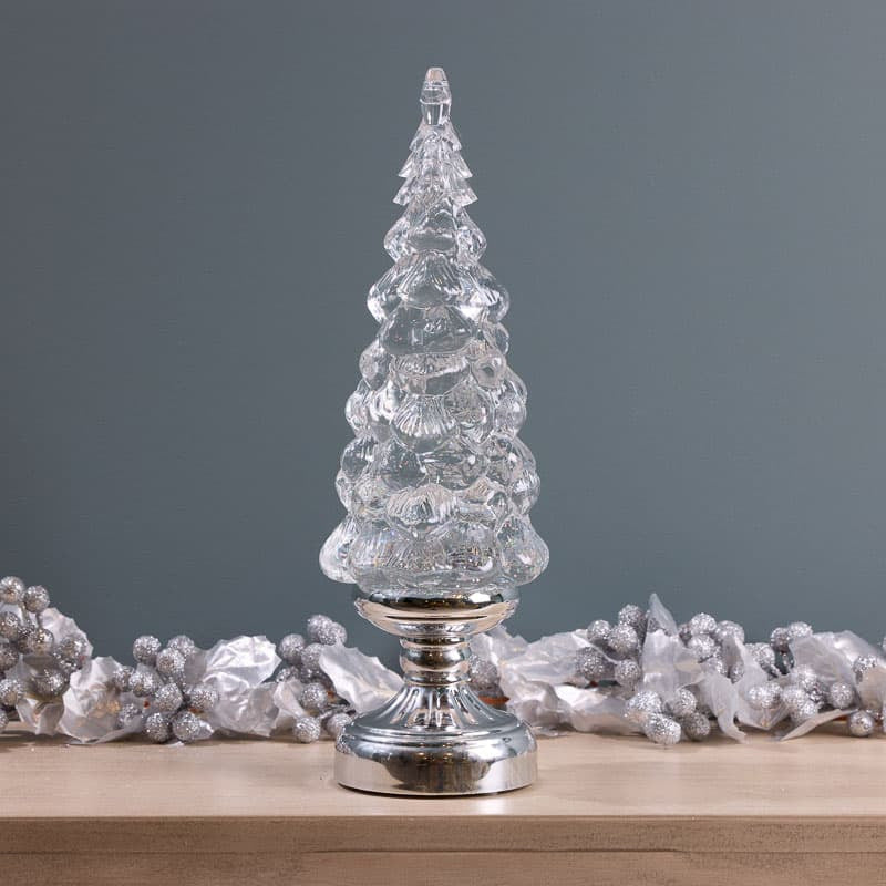 Cracker Barrel Silver Tree Glitter Globe