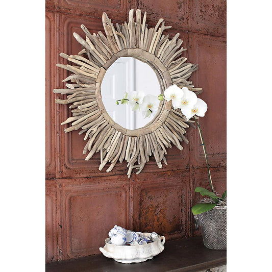 Cracker Barrel Round Driftwood Sunburst Mirror