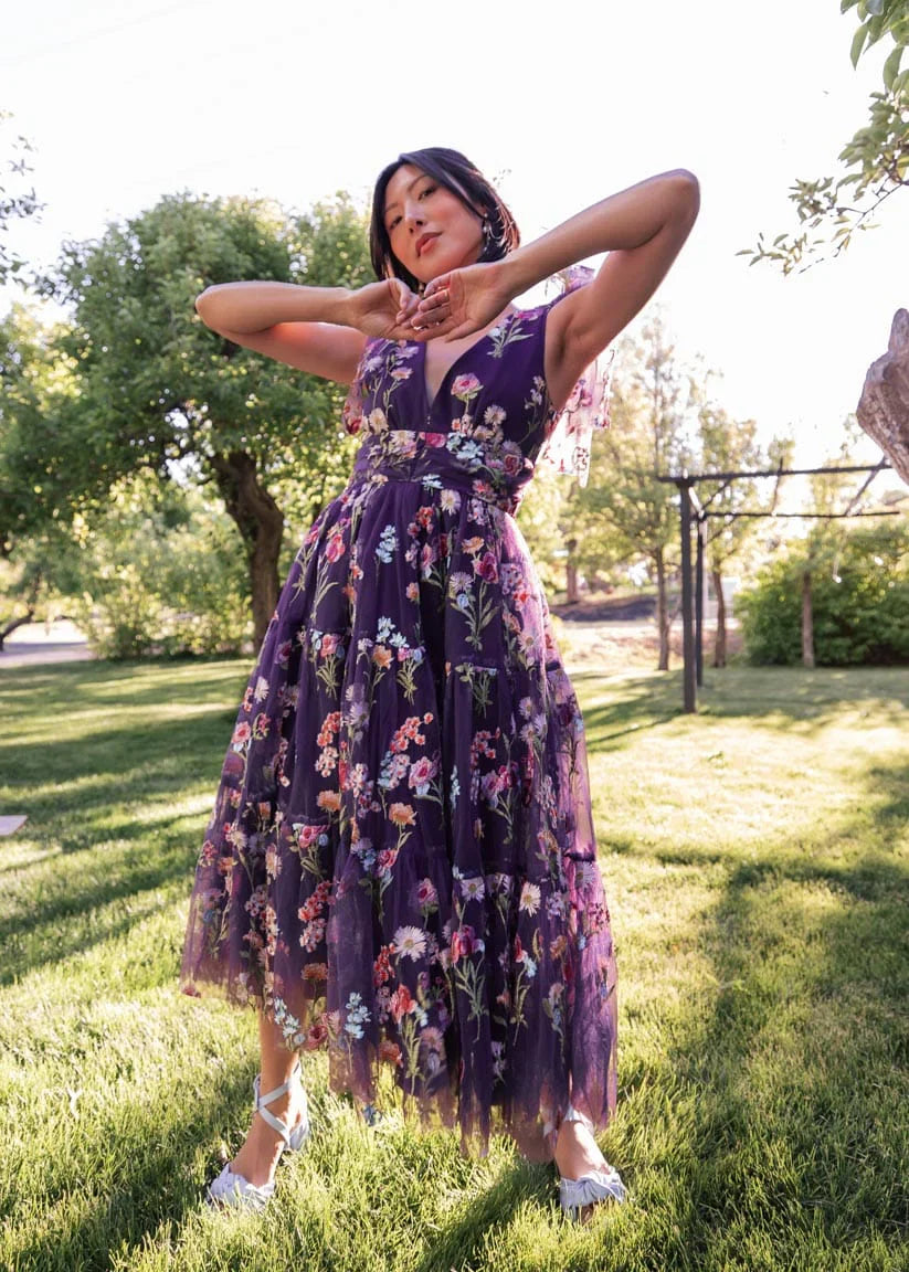 JessaKae Margaret Midi Dress - Purple Floral